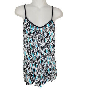 Maurices Womens Top Medium Sleeveless Spaghetti Strap Printed Black White Blue